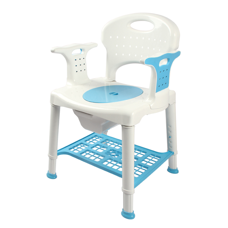 Plastikowe krzesło prysznicowe i komoda